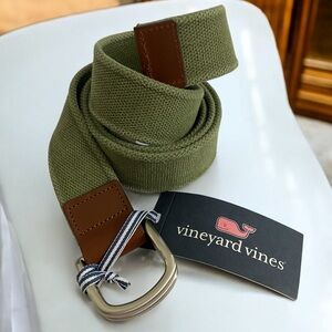 Men’s Vineyard Vines NWT Italian Cowhide Leather Island Canvas D Ring Belt Green